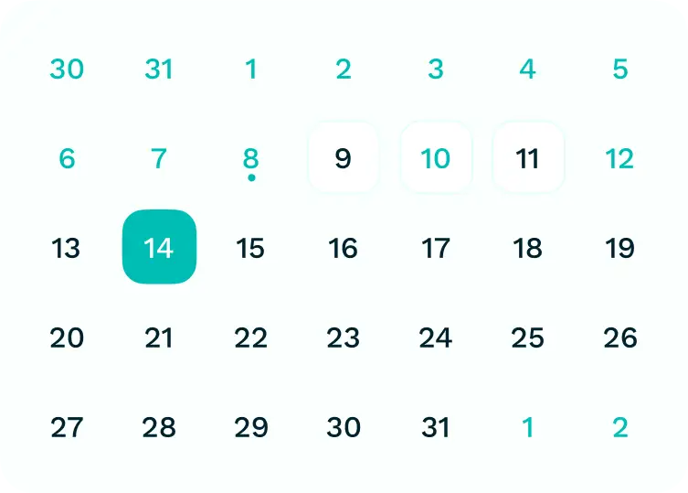 Graphic: Calendar with a selected date as an appointment CTA for a funding consultation